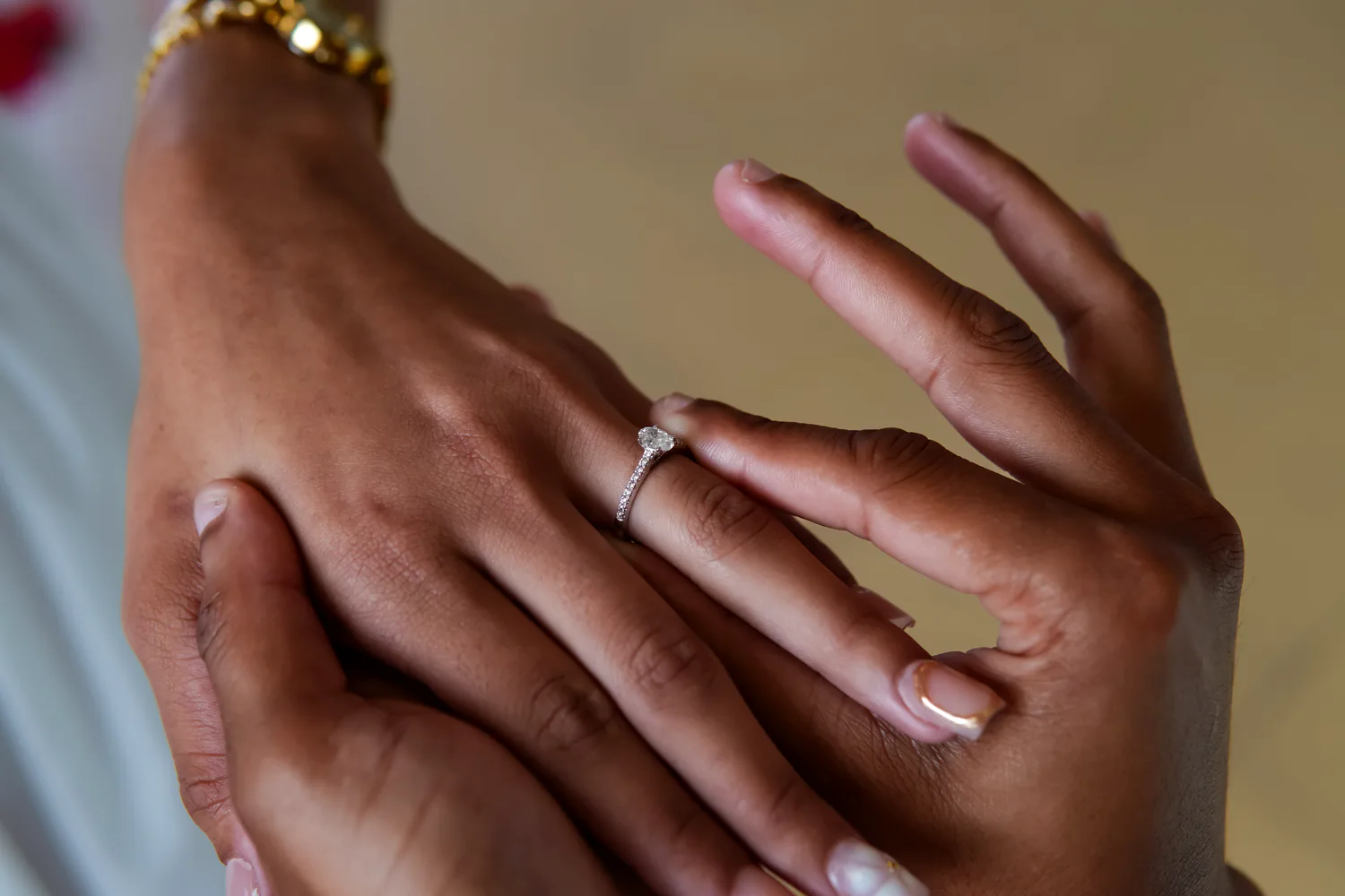 Engagement ring on a hand, close-up